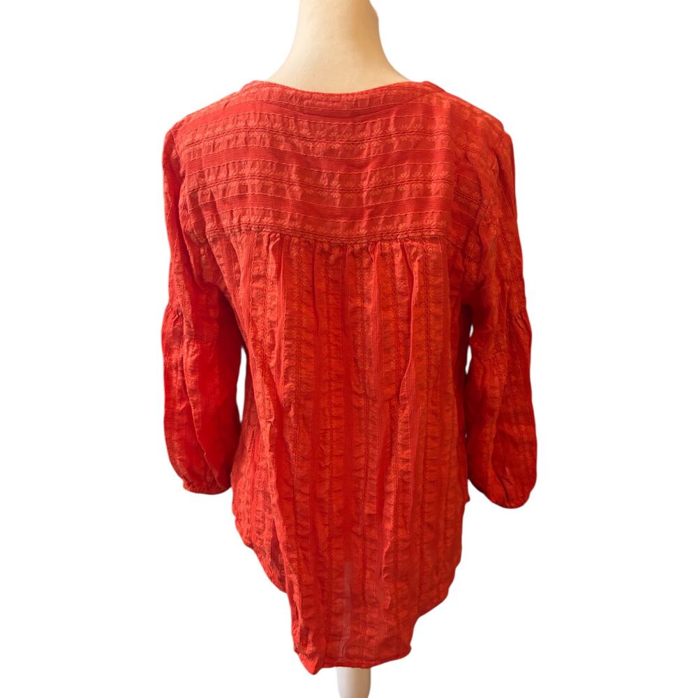 J. Jill  Floral Embroidered V-Neck Button Up Blouse, Orange, Boho, Size Medium - Picture 4 of 6